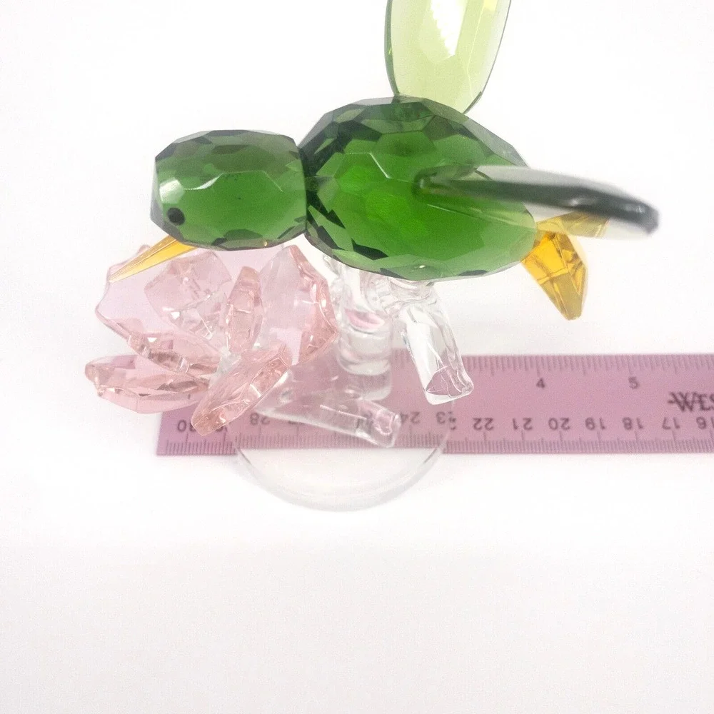 Sorelle Crystal Green Hummingbird Figurine Pink Flower Rare Signed 4 -3/4